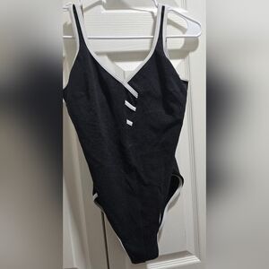 Elegant Black One-Piece Swimsuit White Trim Swimwear Classic & Flattering Fit